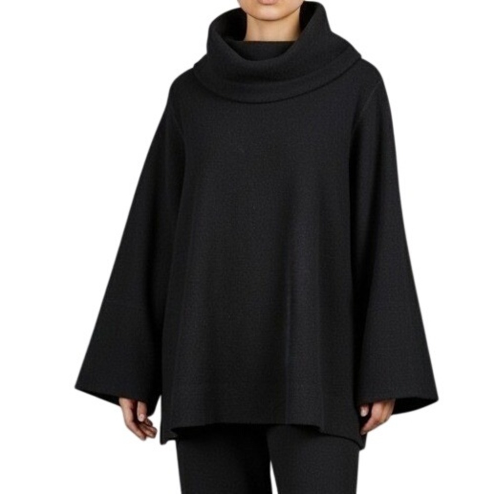 Ralph Lauren Womens S Black Funnel Neck Bell Sleeve Sweatshirt Fleece Cozy Goth